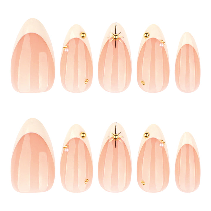 Artistic French-tip nail art with glitter and elegant embellishments Bowlift