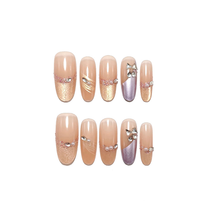 Glamorous Nail Set with Rhinestones Bowlift