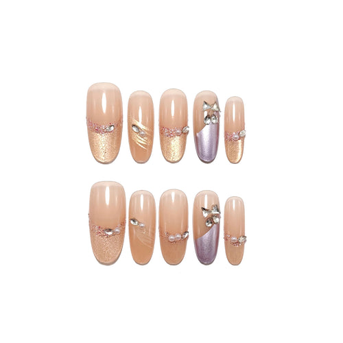 Glamorous Nail Set with Rhinestones Bowlift