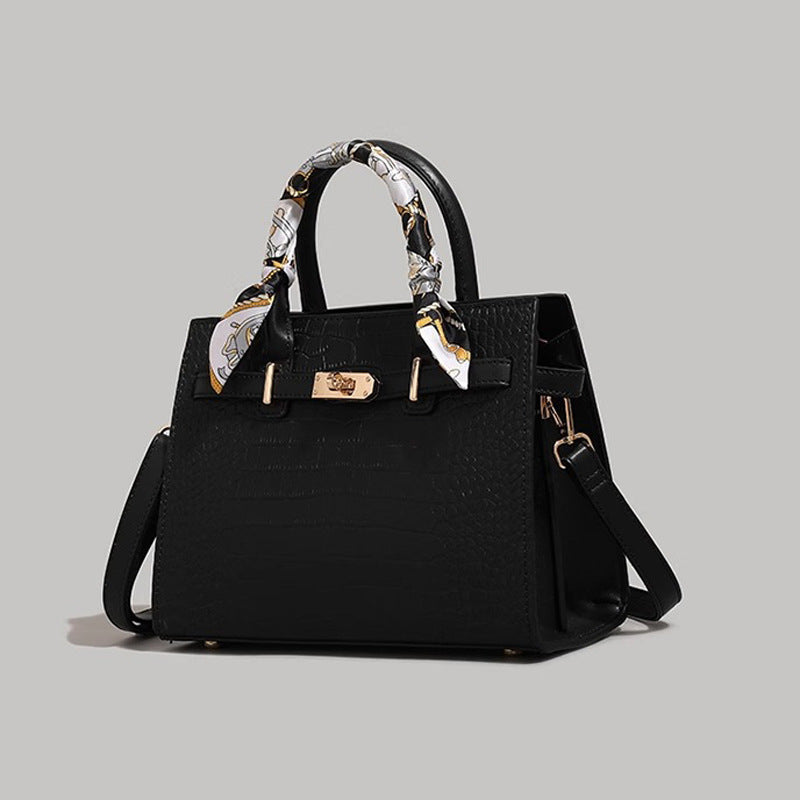 Textured Crocodile-Patterned Handbag Bowlift