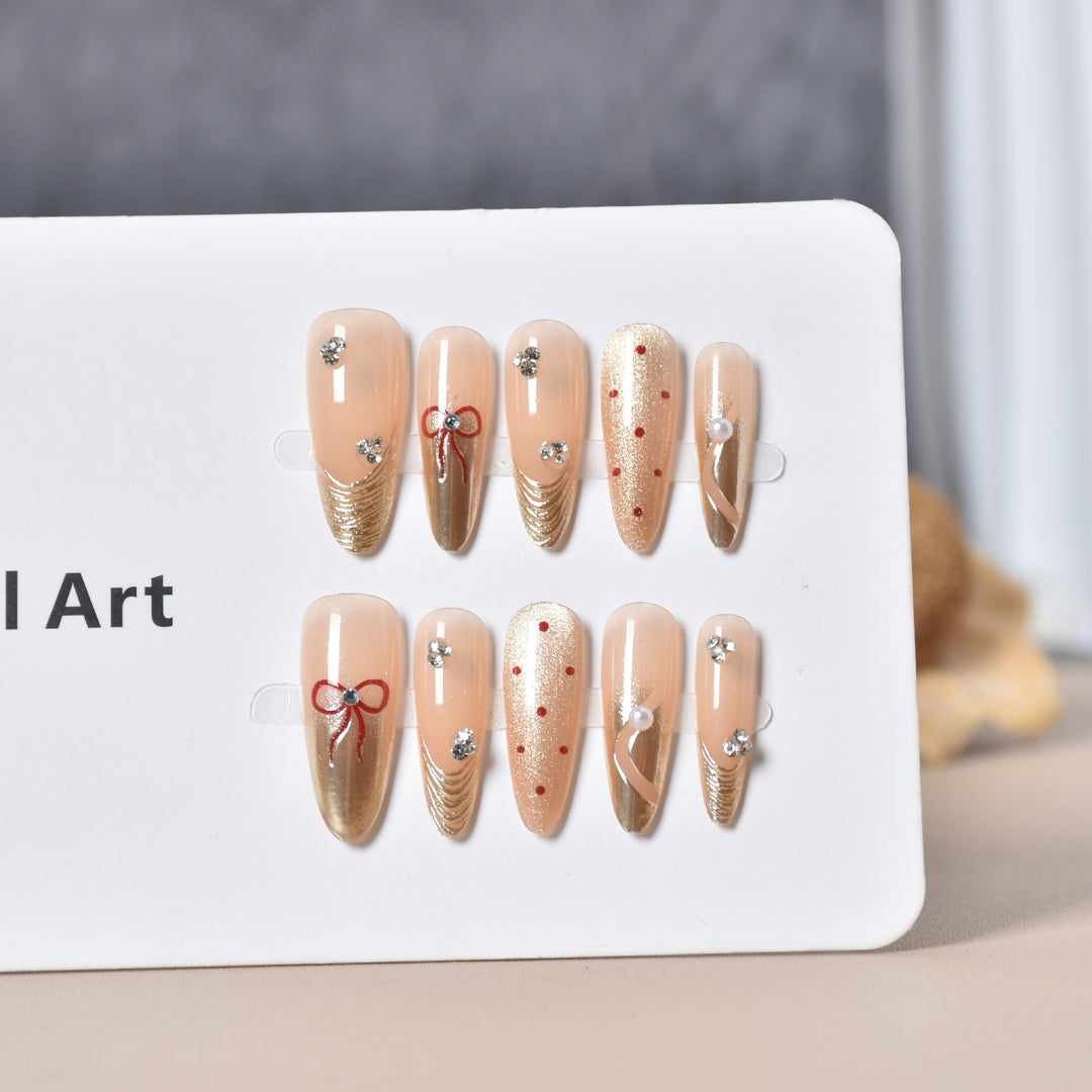 Elegant Rhinestone-Embellished Press-On Nail Art Set Bowlift