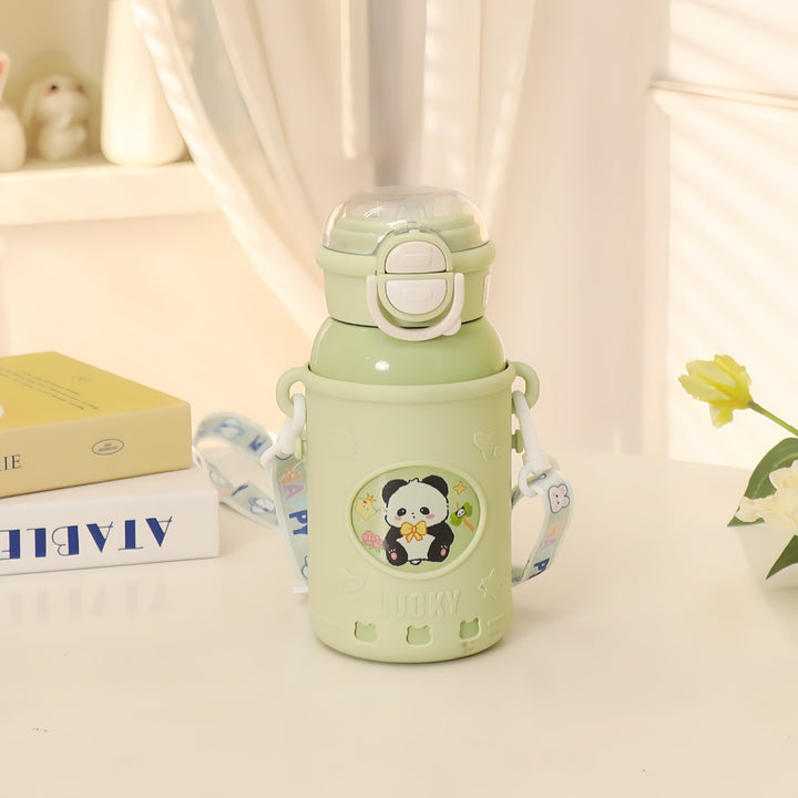 Insulated water bottle with carrying strap and cute panda design Bowlift