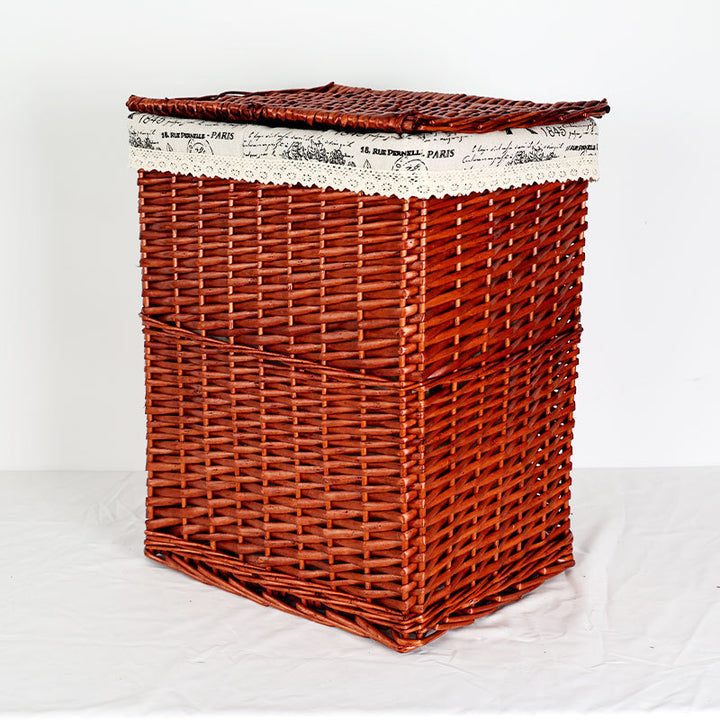 Women's laundry basket with elegant fabric cover and decorative elements Bowlift