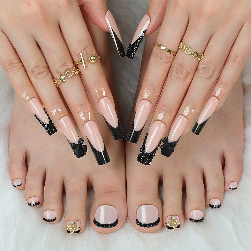 Stylish Press-On Nail Set with Elegant French Tip Design Bowlift