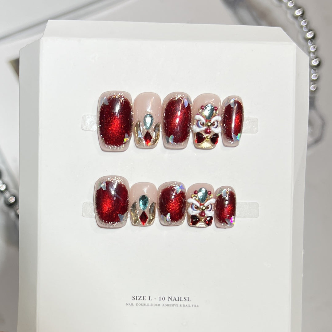 Artistic Press-On Nail Set with Elegant Floral Design Bowlift