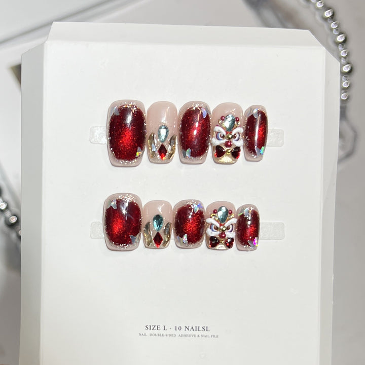 Artistic Press-On Nail Set with Elegant Floral Design Bowlift