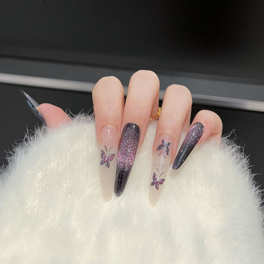 Artistic Butterfly-Embellished Press-On Nail Art Set Bowlift