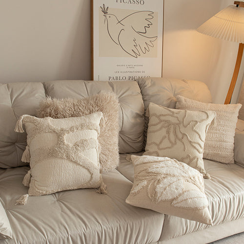 Decorative Tufted Square Throw Pillow with Tassel Corners Bowlift