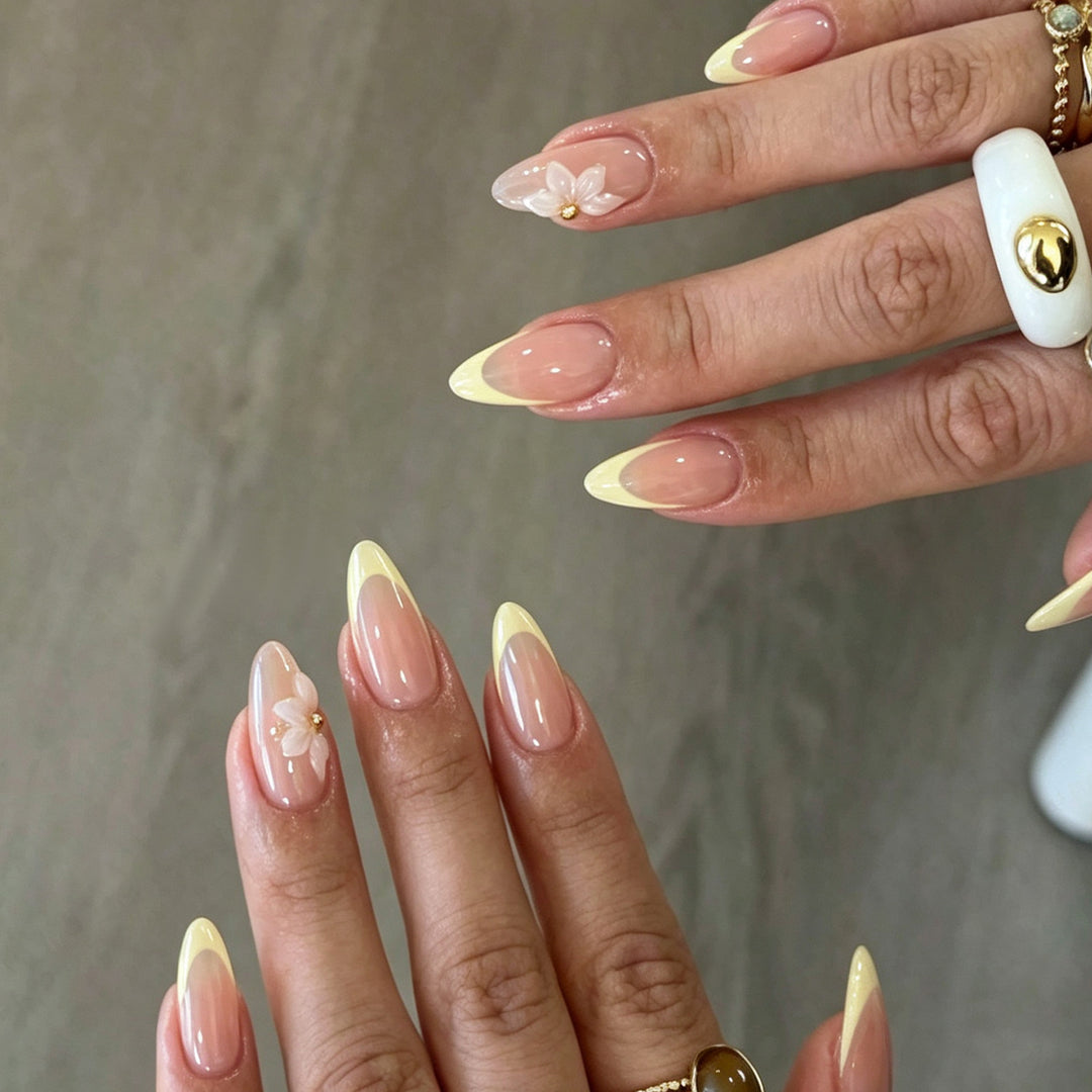 Premium Floral Embellished Press-On Nails Bowlift