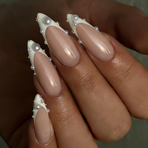 Elegant Press-On Nail Set with Pearlescent Accents Bowlift