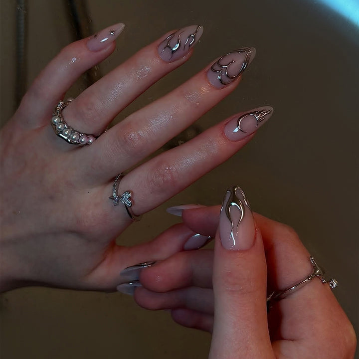 Glamorous artificial nail set with detailed jewelry embellishments Bowlift