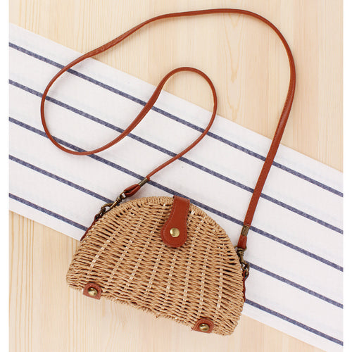 Rattan Shoulder Bag In Crescent Shape Design Bowlift