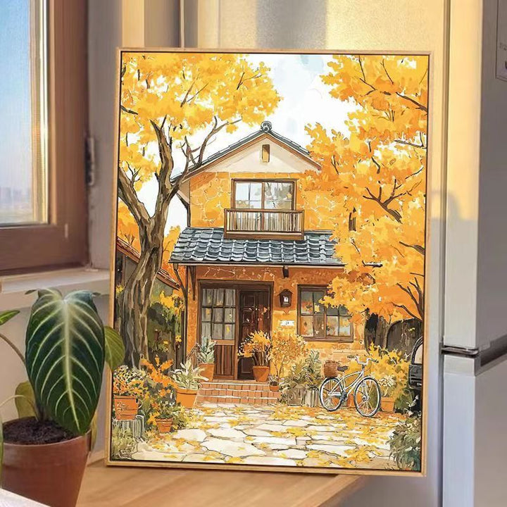 Autumn House Scene Canvas Wall Art Bowlift