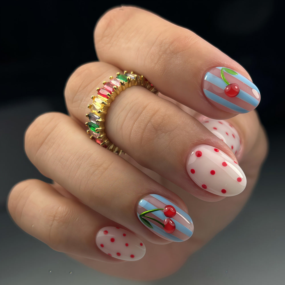 Creative art nails with cherry design Bowlift