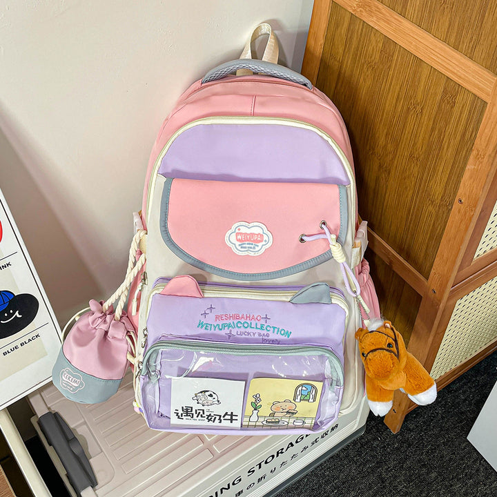 Cartoon-Themed Multi-Pocket Backpack