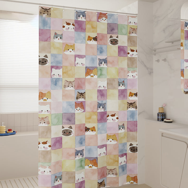 Watercolor Cat Print Shower Curtain Bowlift