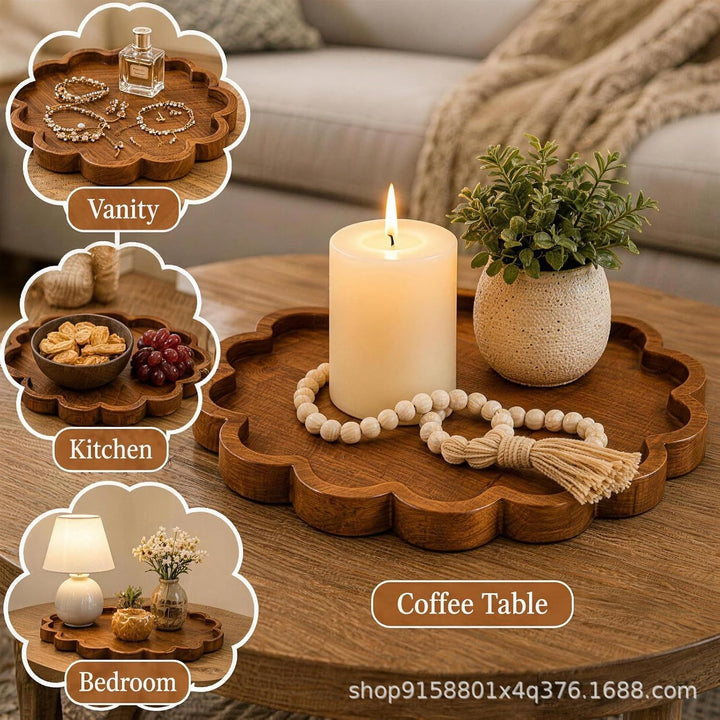 Decorative Scalloped Wooden Serving Tray Bowlift