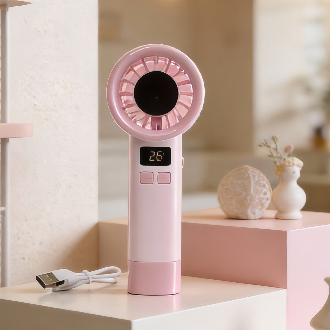Women's Portable USB Hand Fan with LED Temperature Display Bowlift