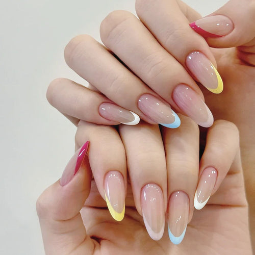 Artificial nails with modern gradient and French tip designs Bowlift