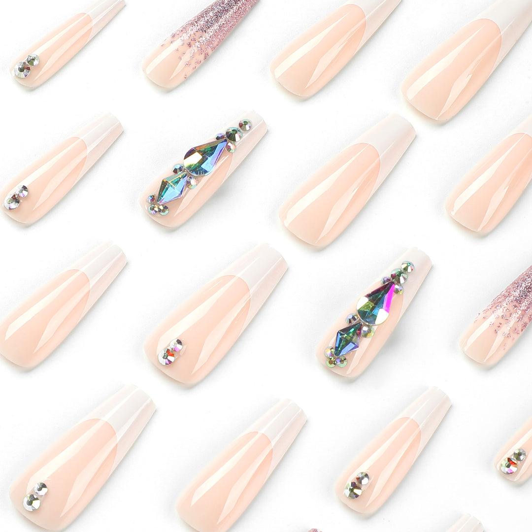 Artful Nail Extensions with Glitter and Rhinestone Accents Bowlift