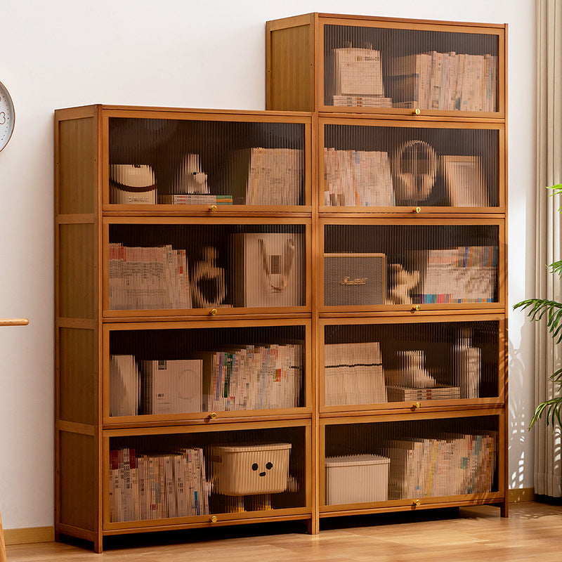 Bookcase with Transparent Glass Doors and Sturdy Shelves Bowlift