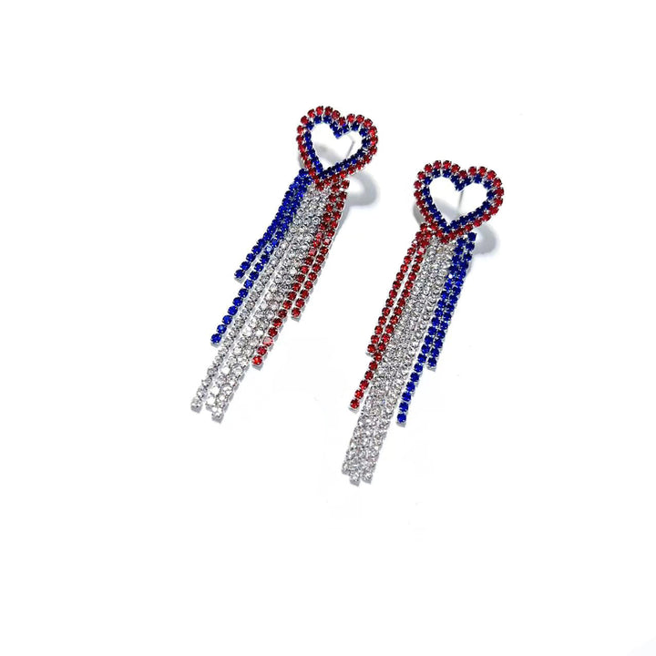 Ladies long sparkling crystal tassel earrings with geometric stud closure Bowlift