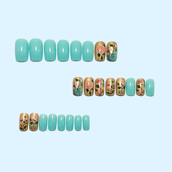 Artificial nails with floral 3D rose decor Bowlift