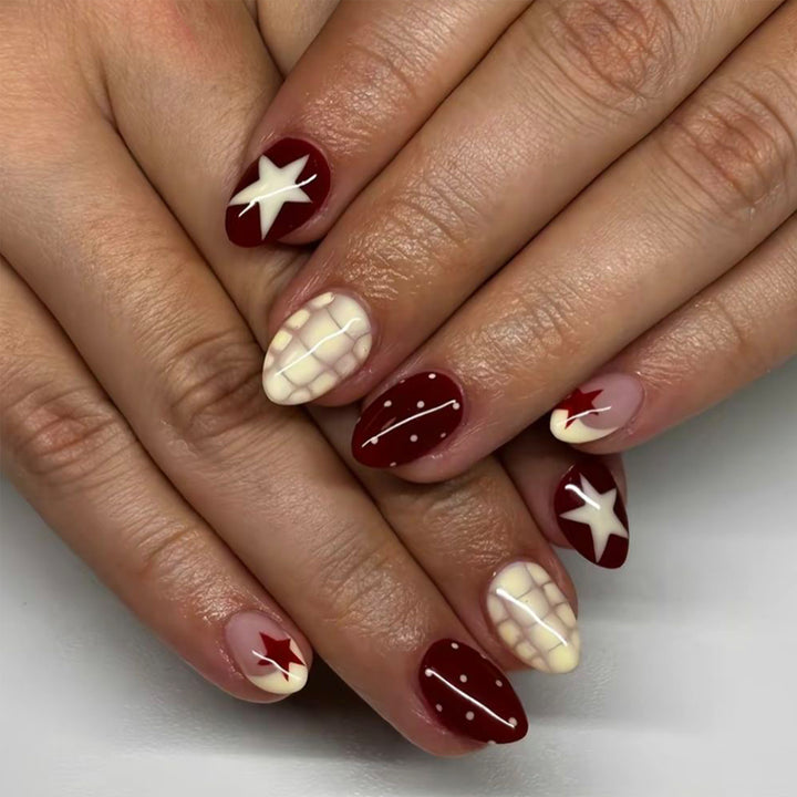 Artful nail art with geometric pattern and festive design Bowlift