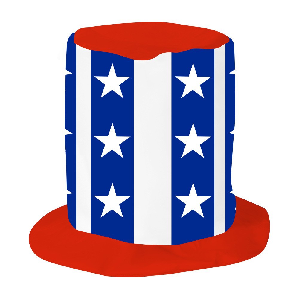 Unisex nan more patriotic party top hat with stars and stripes motif made of lightweight felt Bowlift