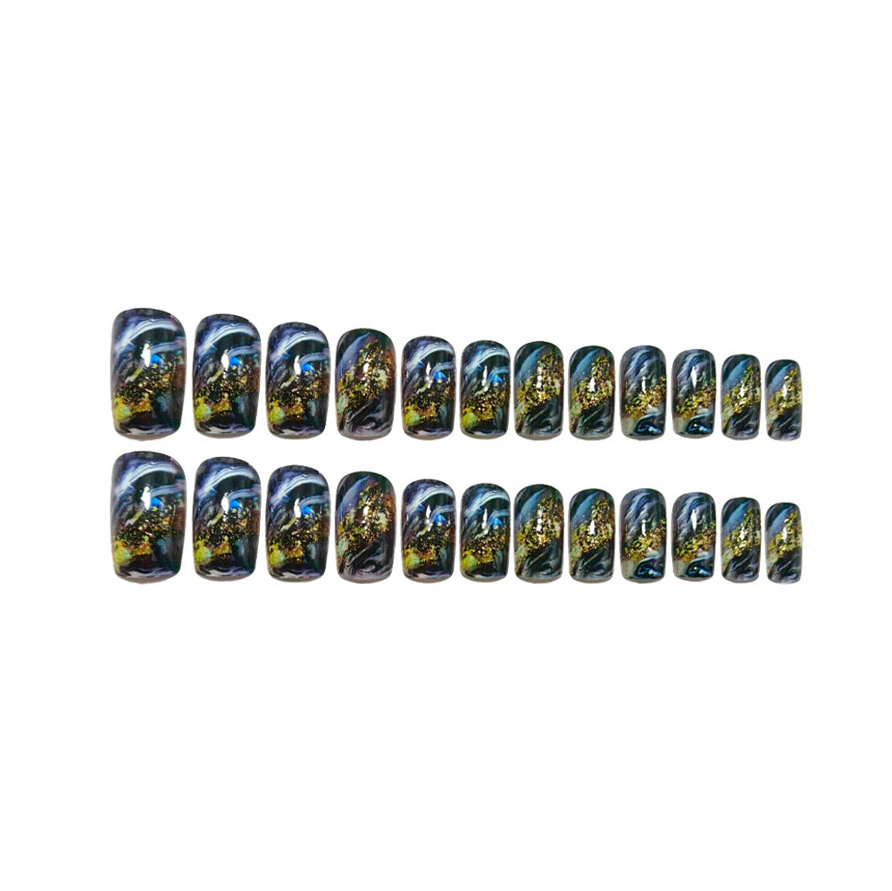 Abstract Gold and Black Design Artificial Nails Bowlift