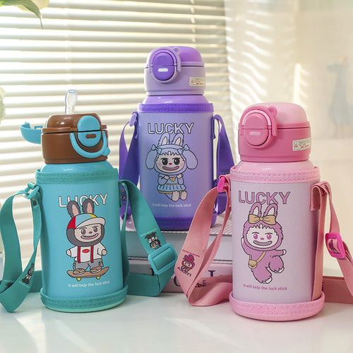 Women Insulated Water Bottle with Practical Carry Strap and Playful Design Bowlift