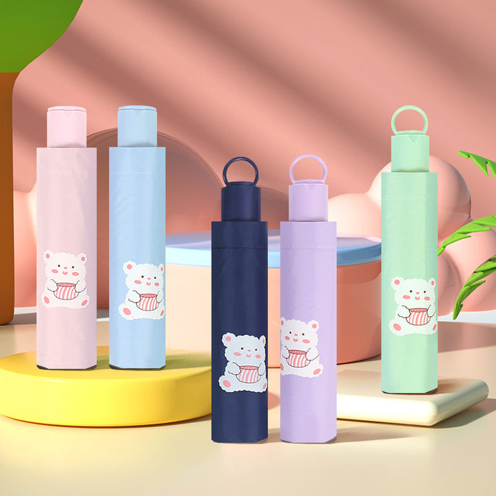 Women's Folding Umbrella with Playful Bear Design Bowlift
