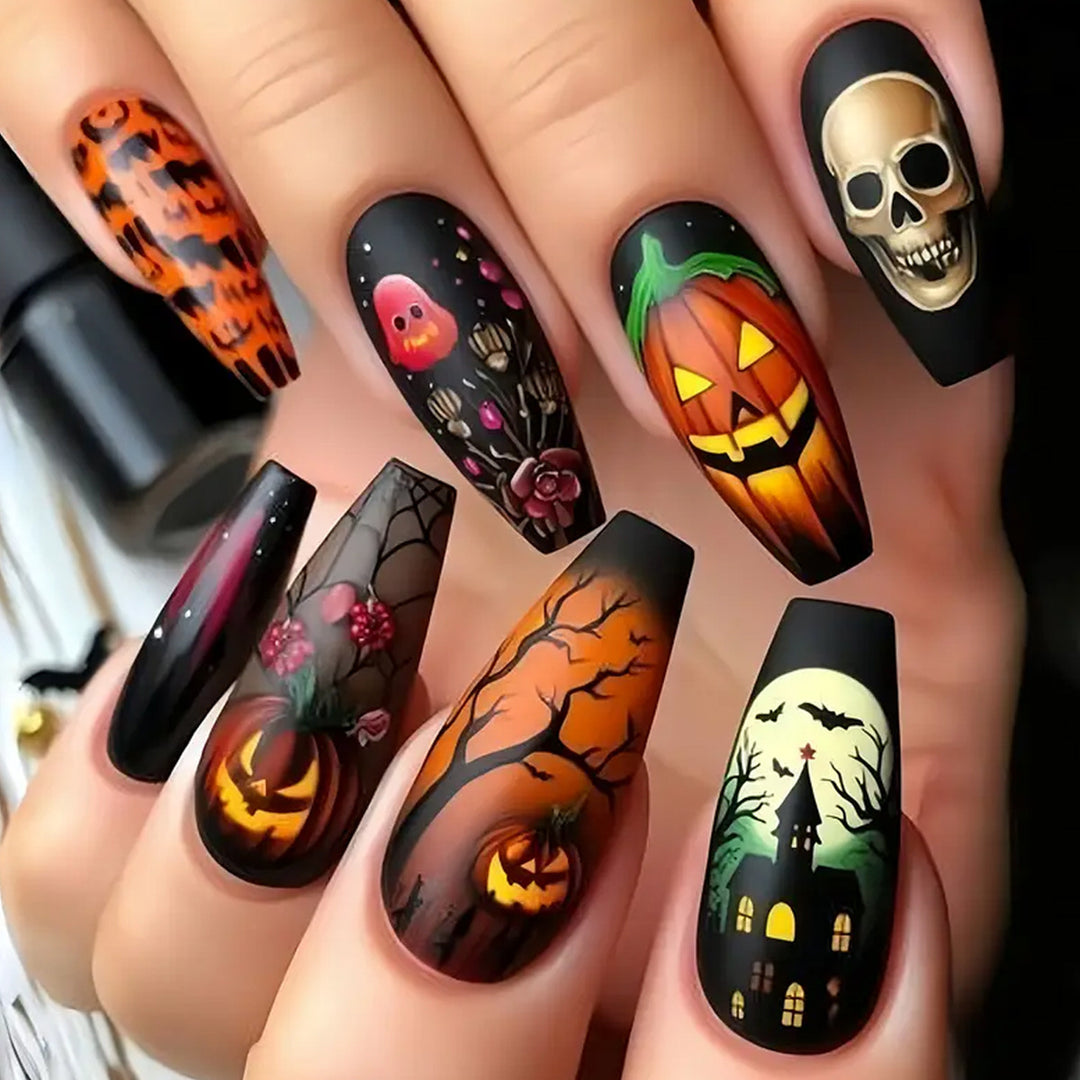 Artificial Nail Set with Colorful Flower Patterns Bowlift