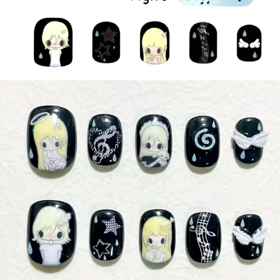 Playful Character-Themed Press-On Nail Art Set Bowlift