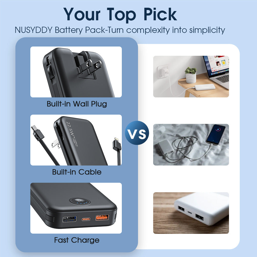 Power bank with integrated wall plug and fast charging Type-C function Bowlift