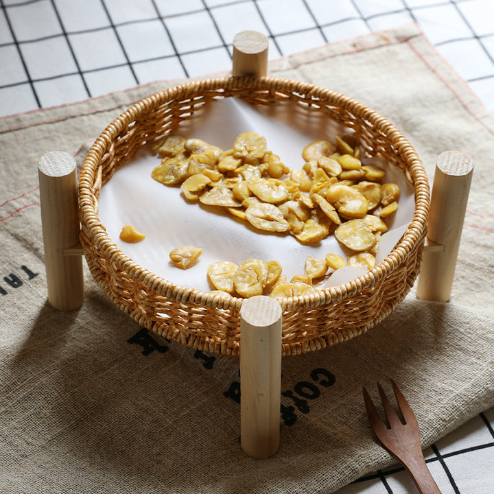 Unisex Round Storage Bowl with Wooden Legs Bowlift