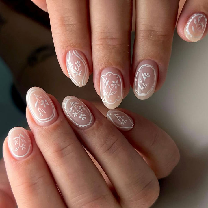 Elegant and artistic nail extensions with floral design Bowlift