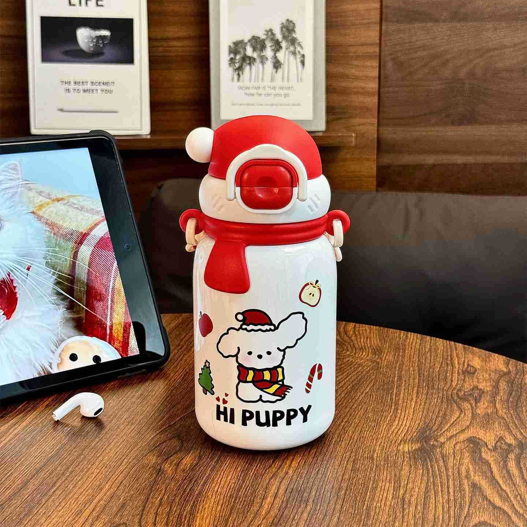 Women's insulated drinking bottle with secure flip lid and playful dog design Bowlift