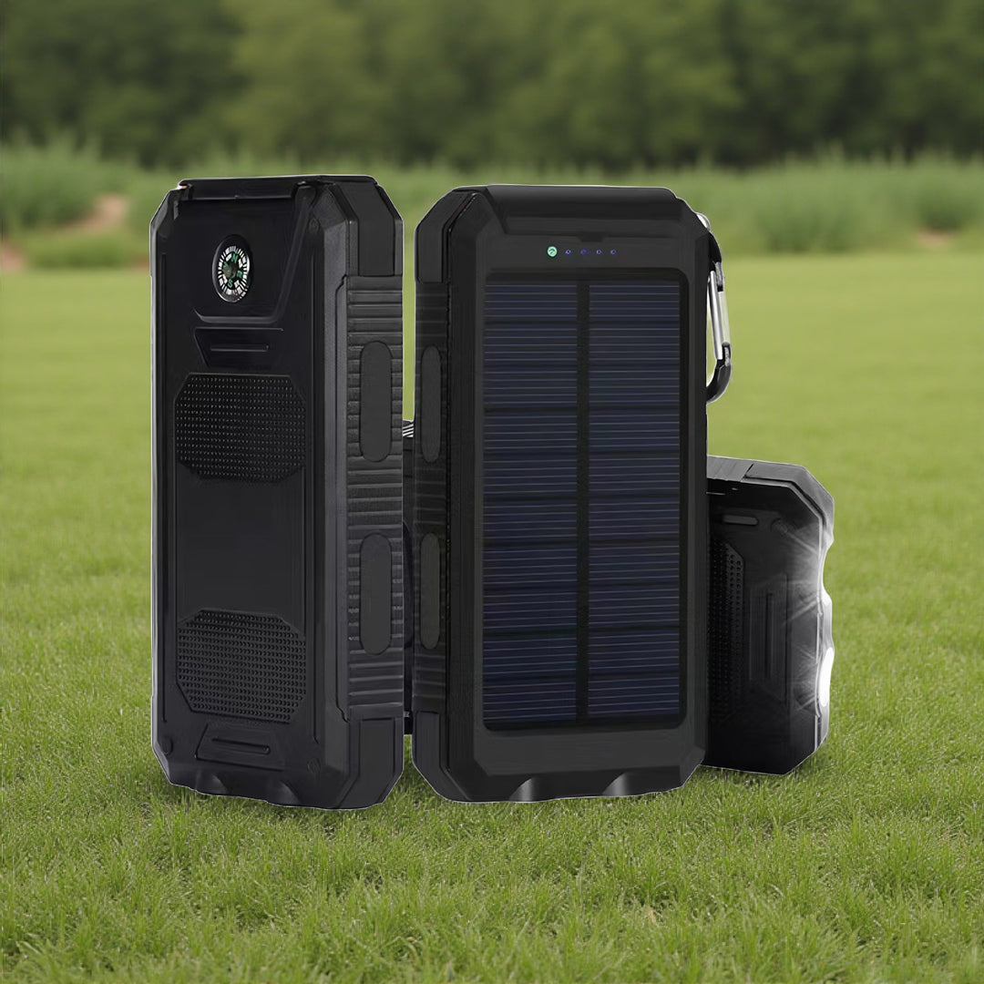 Solar charger with integrated compass and LED flashlight Bowlift