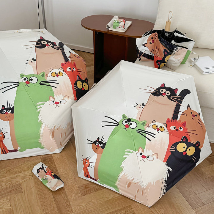 Women's Folding Umbrella with Playful Cat Design Bowlift