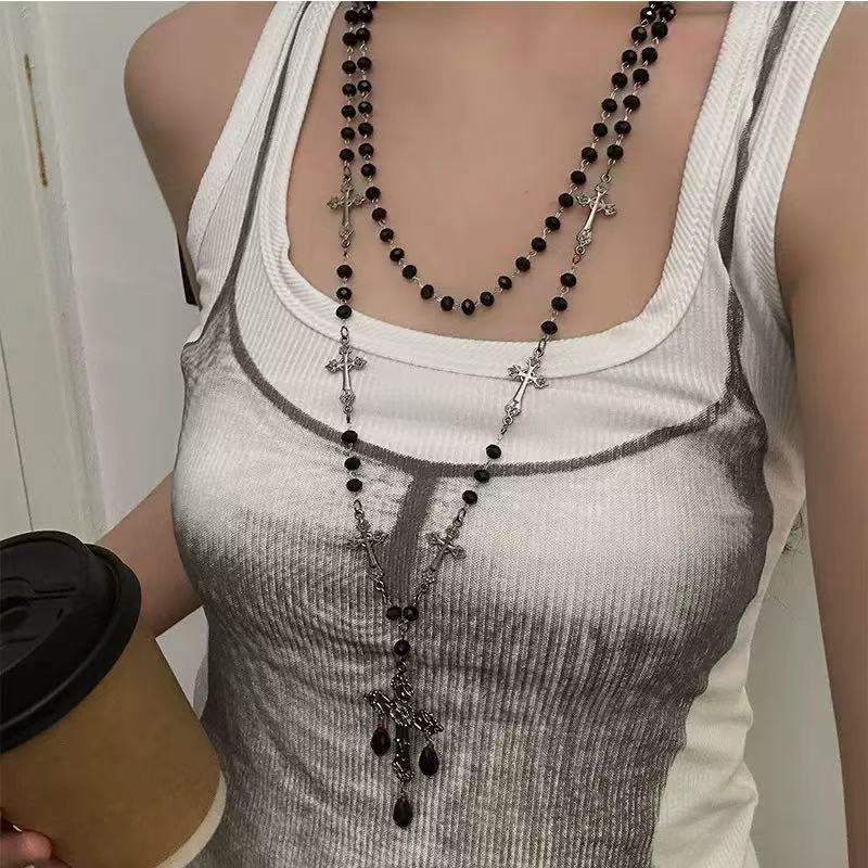 Long Beaded Cross Necklace Bowlift
