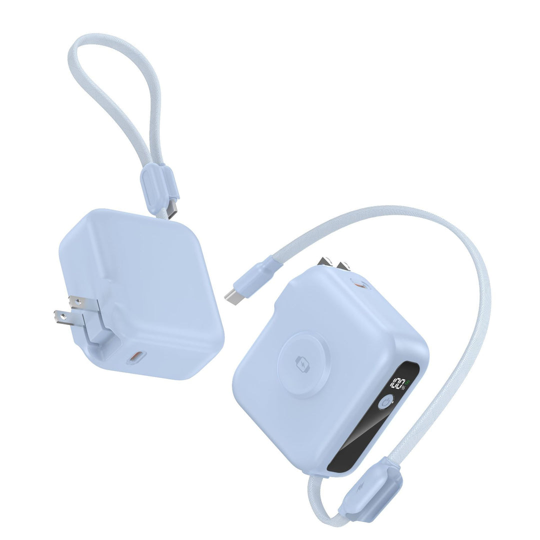 Compact charger with integrated USB-C cable and digital display Bowlift