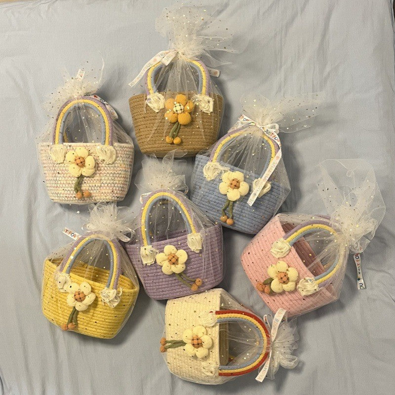 Women's handmade basket bag with color-coordinated handle accents Bowlift