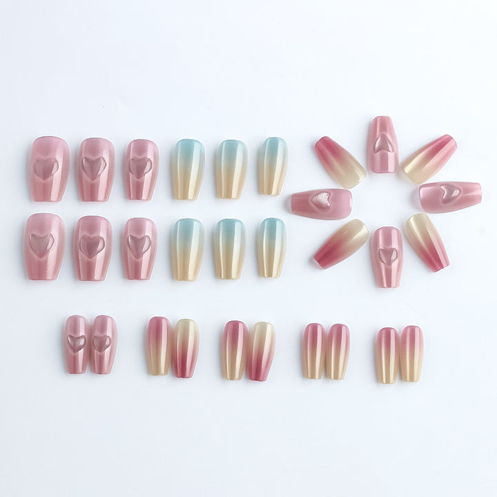 Heart-Embellished Gradient Press-On Nails Bowlift