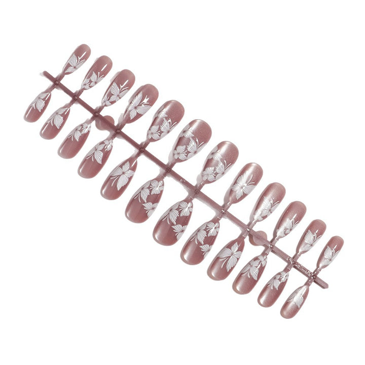 Premium Artistic Press-On Nails Set with Floral Accents Bowlift