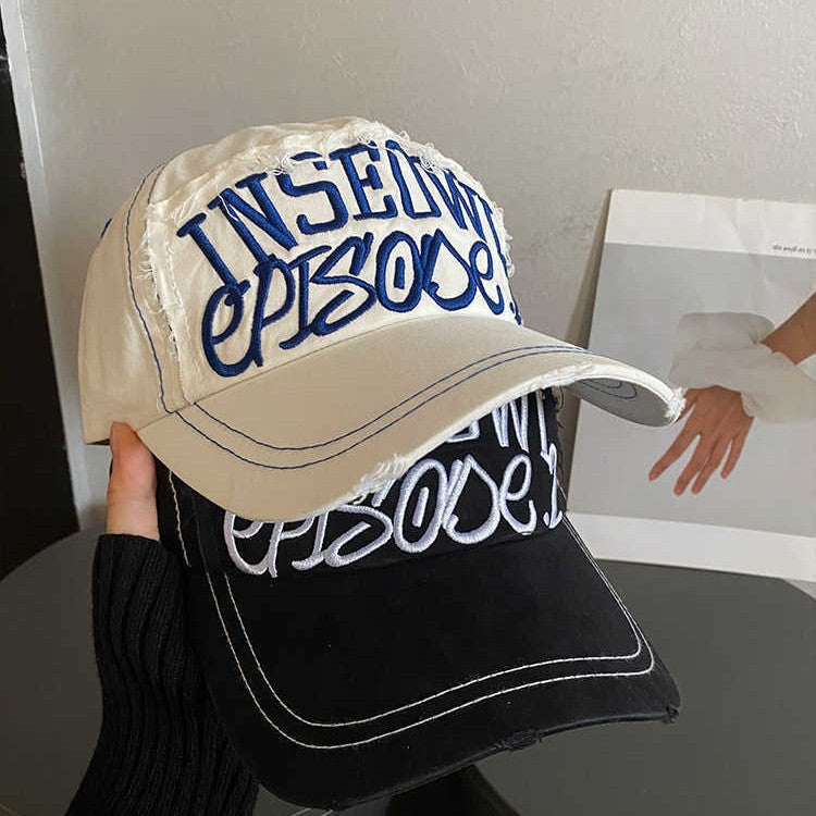 Women's Distressed Artistic Embroidered Cap Bowlift