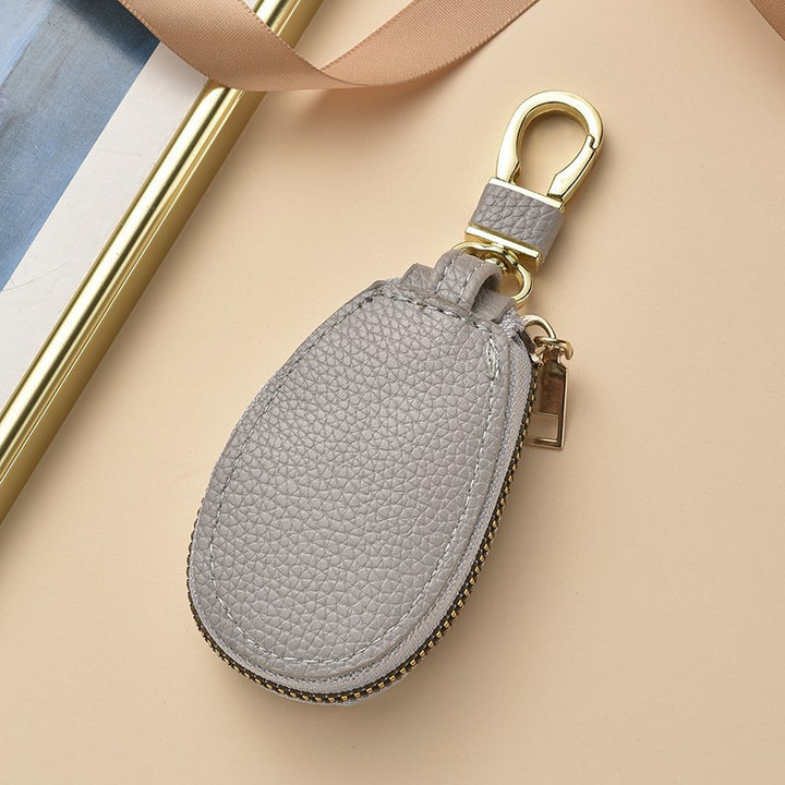 Compact Textured Leather Keychain Pouch Bowlift