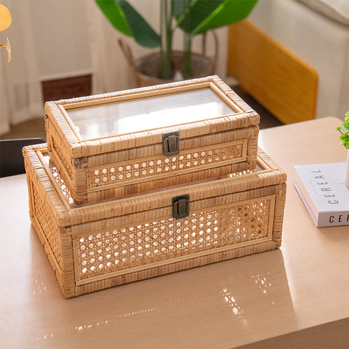 Practical storage box with glass surface