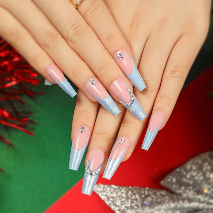 Artistic Gel Nails with Elegant Design and Rhinestone Decorations Bowlift