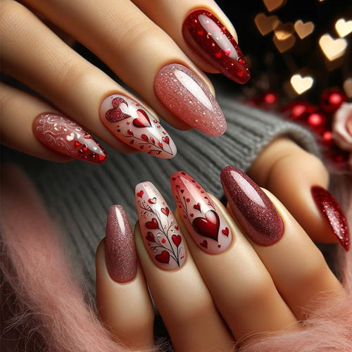 Artificial nails with Romantic Heart Design Bowlift